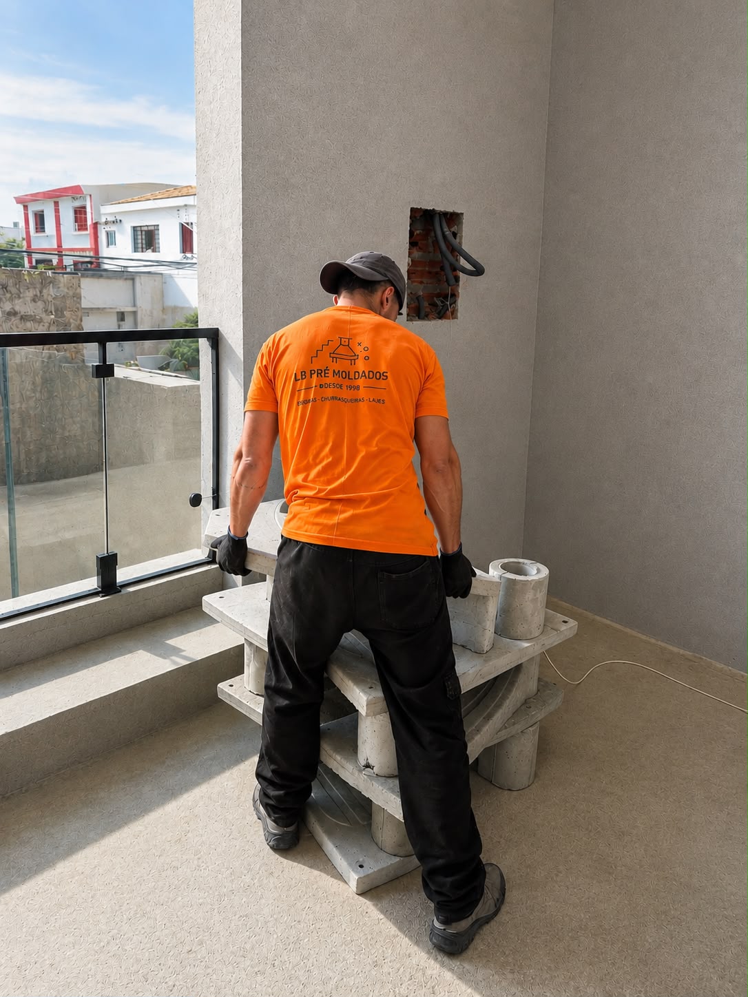 Funcionário da LB Pré-Moldados realizando a instalação em obra